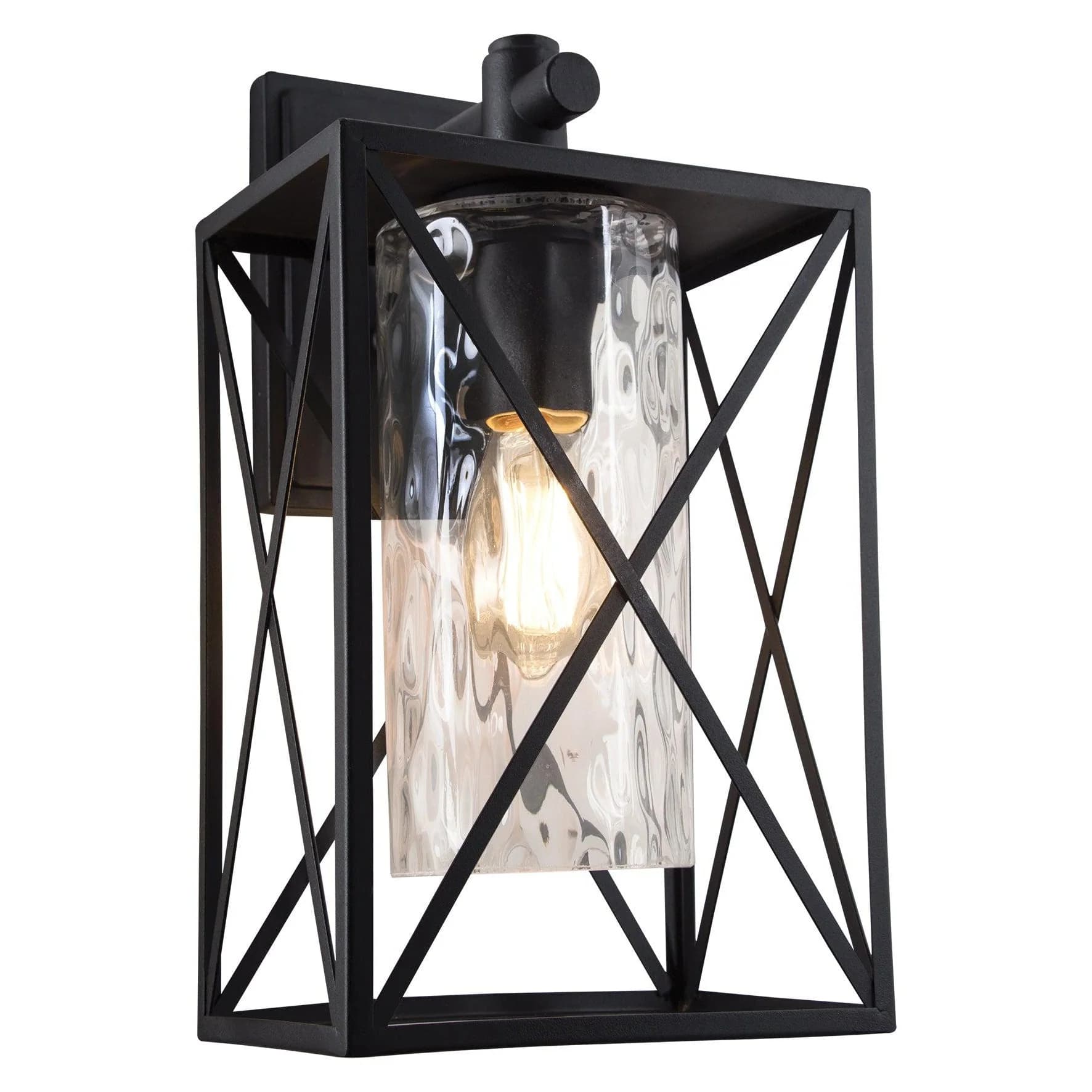 Down Facing Metal Lantern with Textured Clear Glass