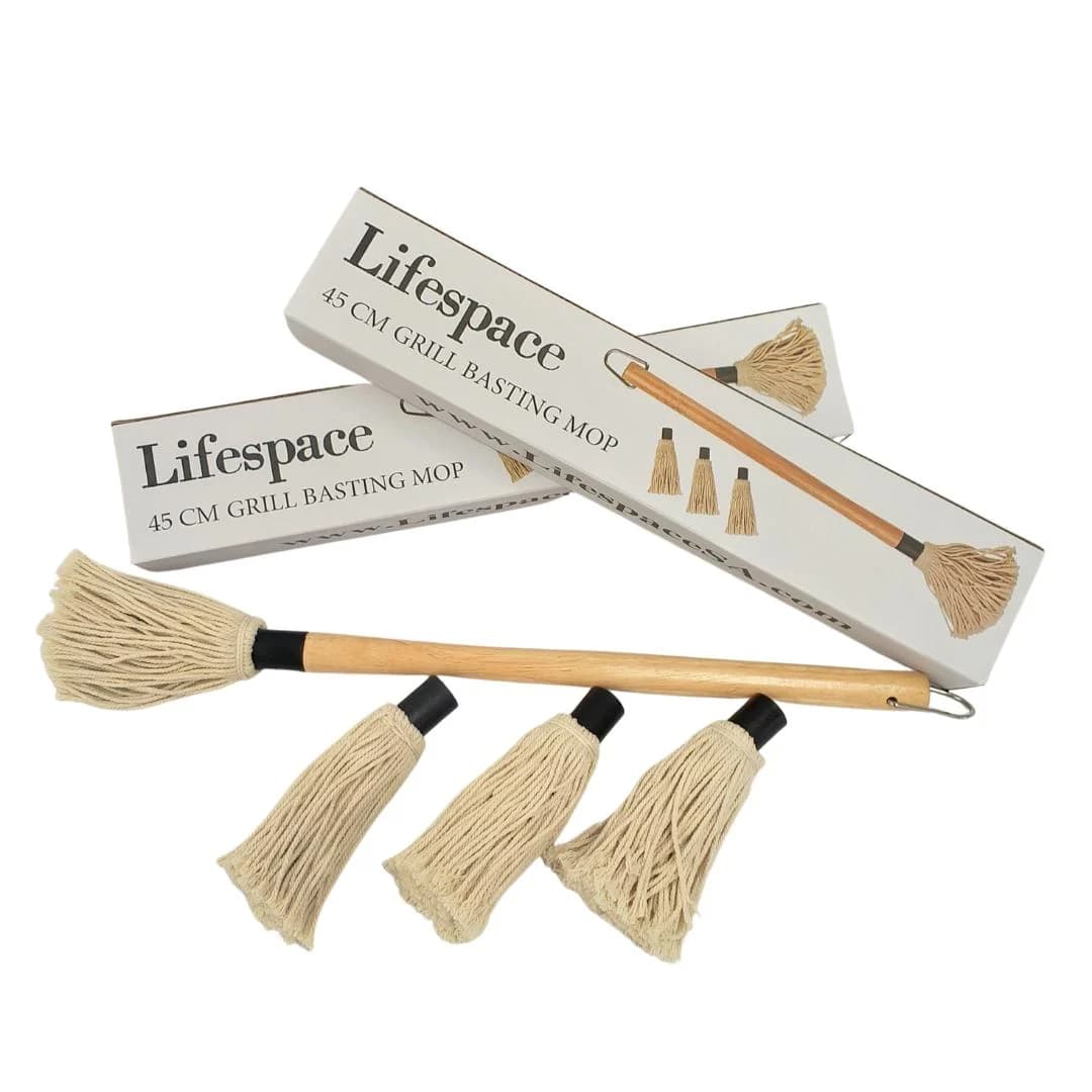 Lifespace 45cm BBQ Braai Basting Mop Brush with 3 Spare Heads