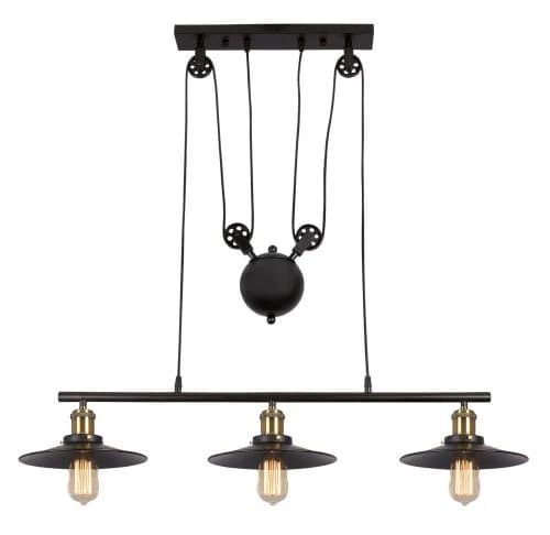 Matt Black Metal Light with Pulley Cord