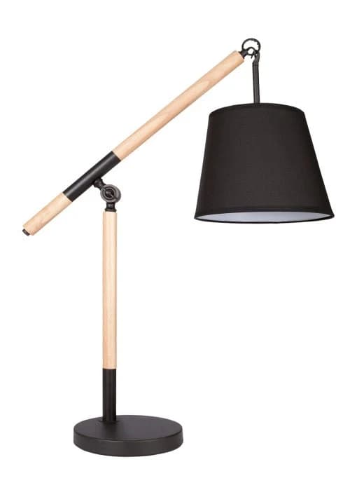 Metal and Wood Table Lamp with Black Fabric Shade