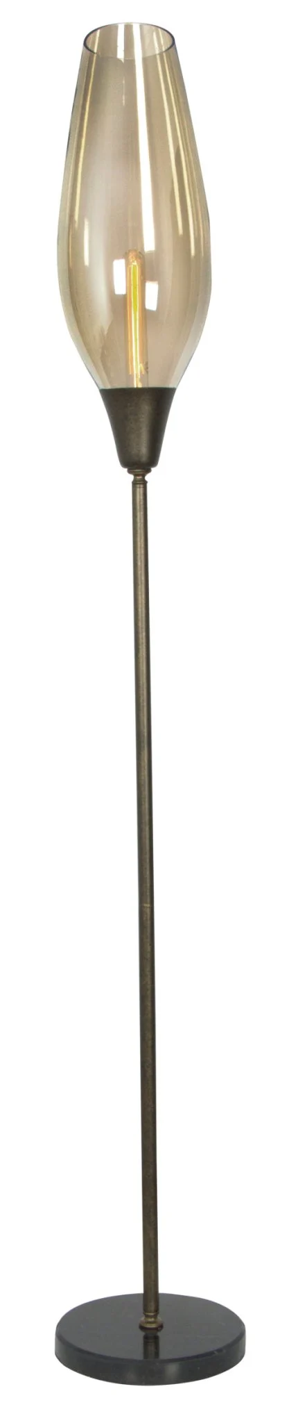 Metal Floor Lamp with Cognac Colour Glass