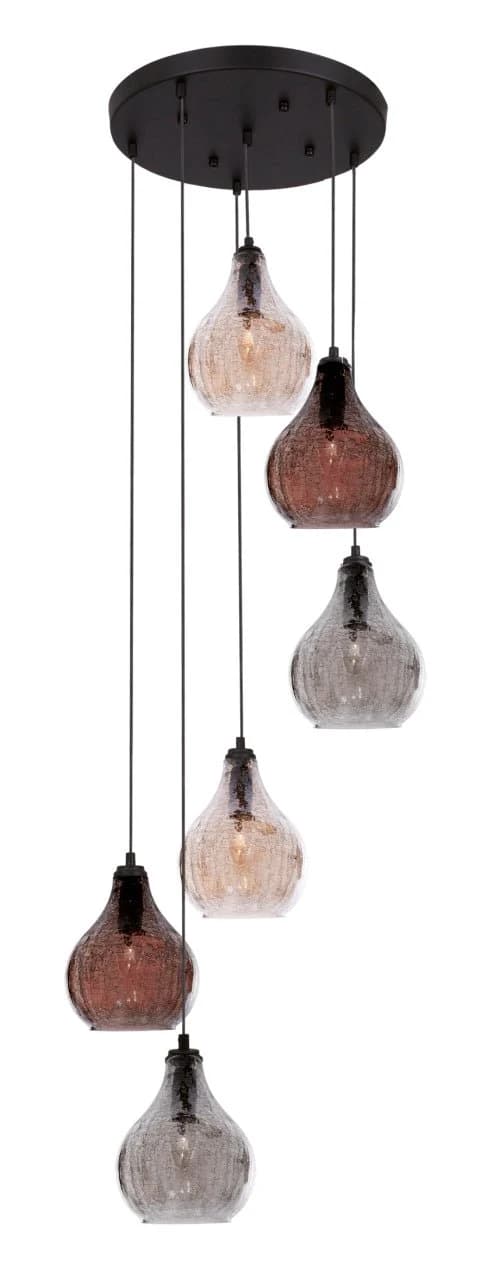 Metal Pendant with Crackle Glass - 6 Light