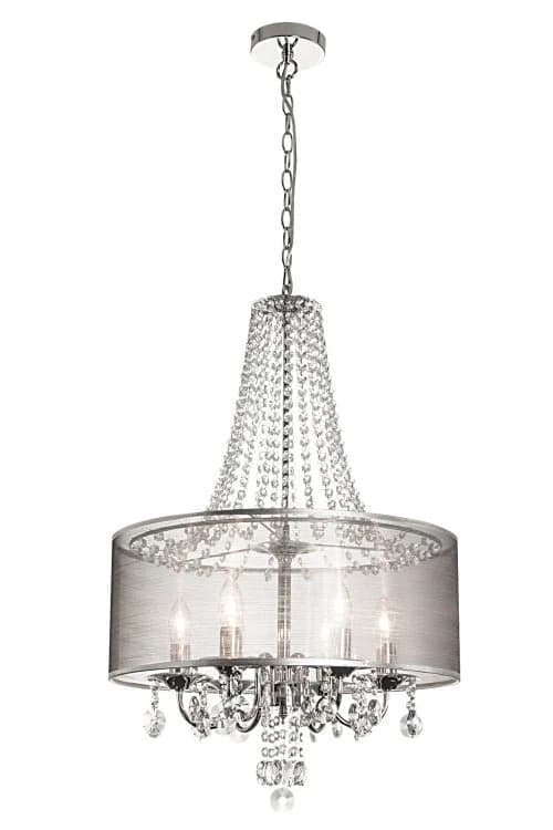 Pendant Polished Chrome with Crystals and Transparent Silver Shade -6 Light