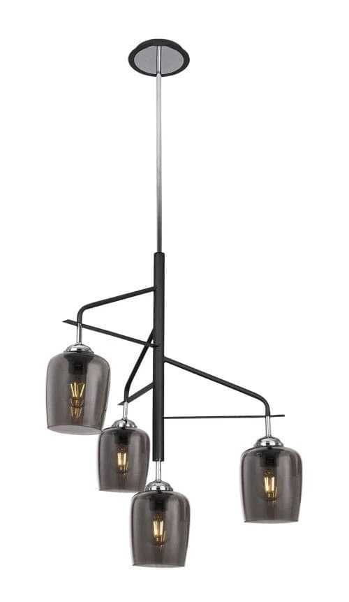 Polished Chrome Chandelier with Metal and Smoke Colour Glass - 4 x60W ES Width 540mm Height 1190mm