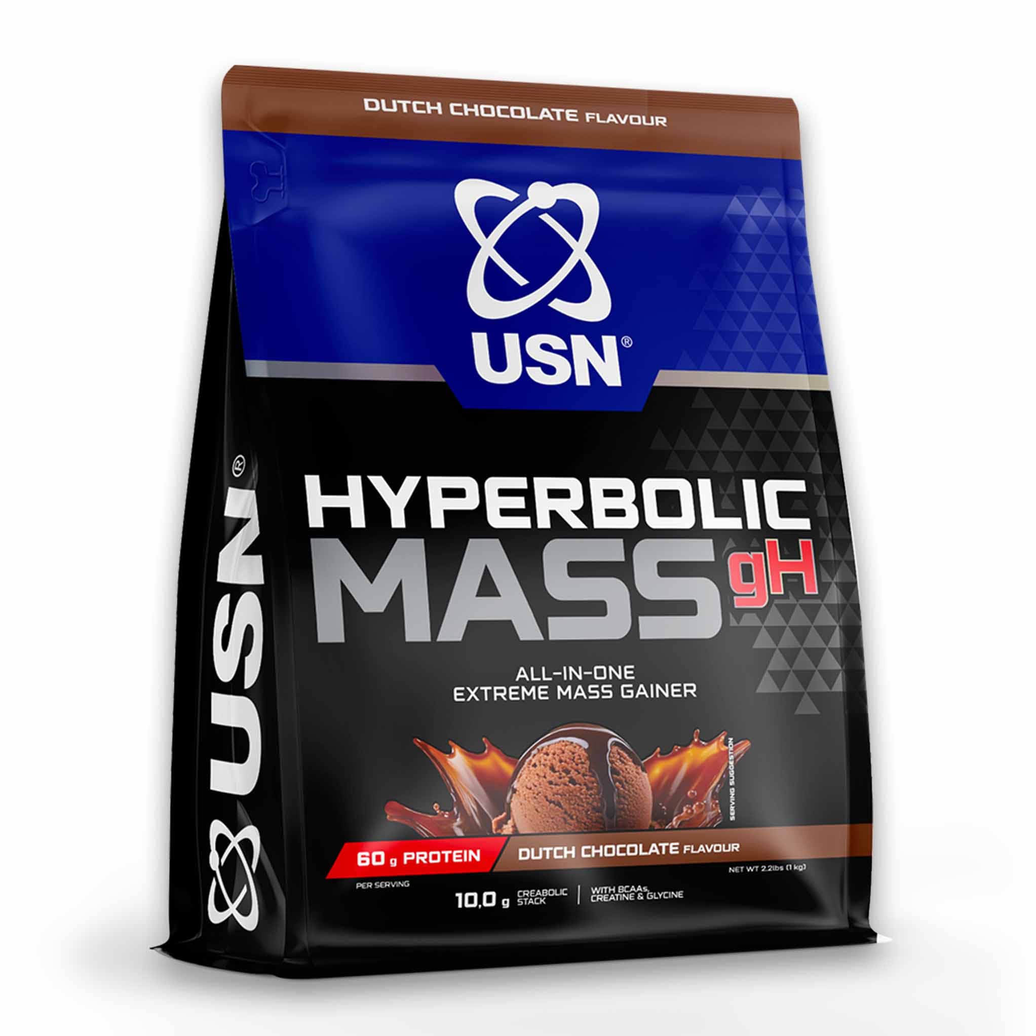 Hyperbolic Mass gH All-in-One Mass Gainer Dutch Chocolate 1kg | 60g Protein per Serving High-Calorie Muscle Gain & Recovery Support
