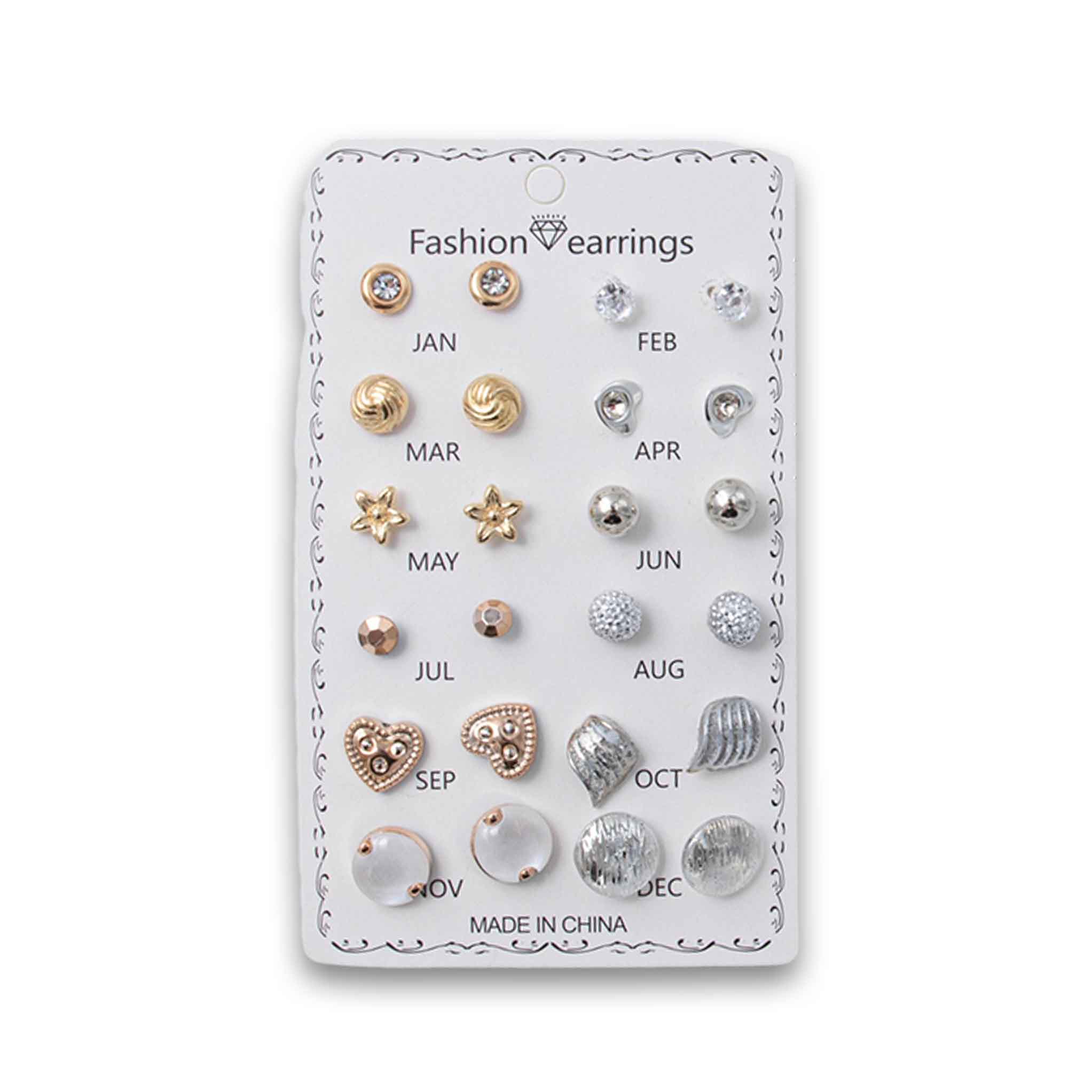 Fashion Earrings Monthly Pair 12 Pack Assorted