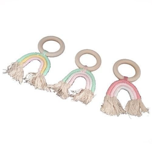 Rainbow Crochet & Wooden Baby Teething Ring – Safe, Natural Relief for Teething Babies