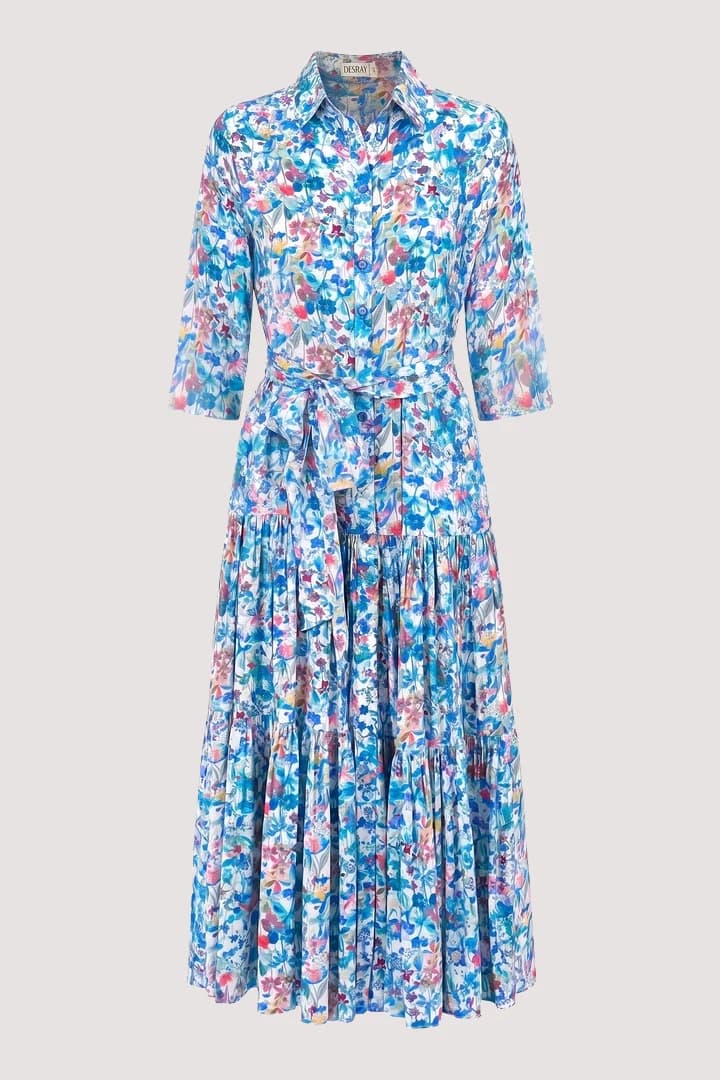 Blue Floral Tiered Runway Dress