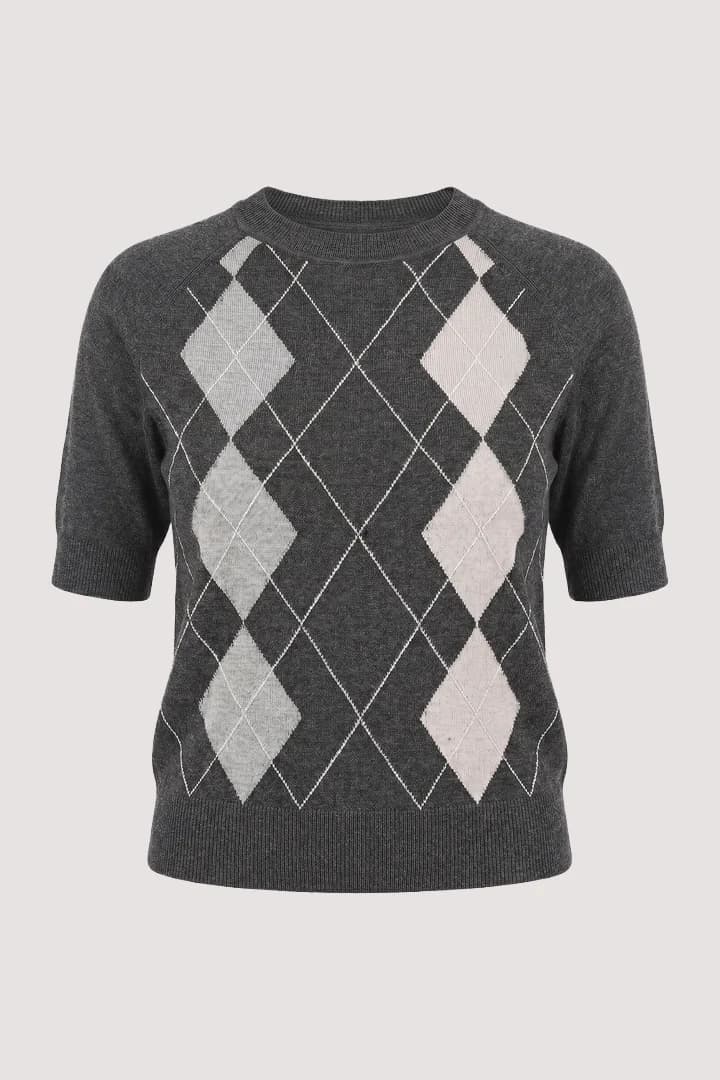 Charcoal Argyle Short Sleeve Pullover