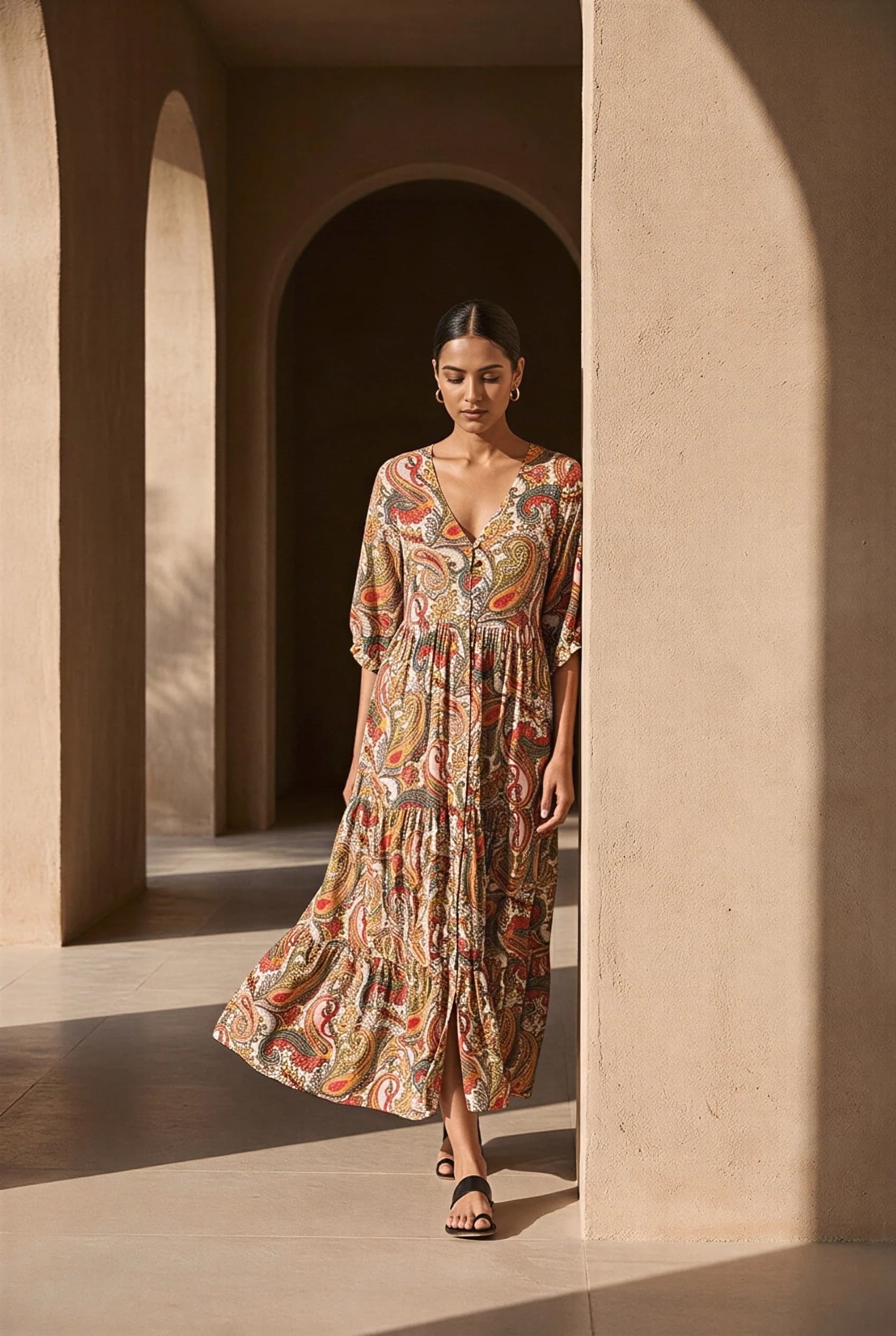 Paisley 3 Tiered V Neck Dress