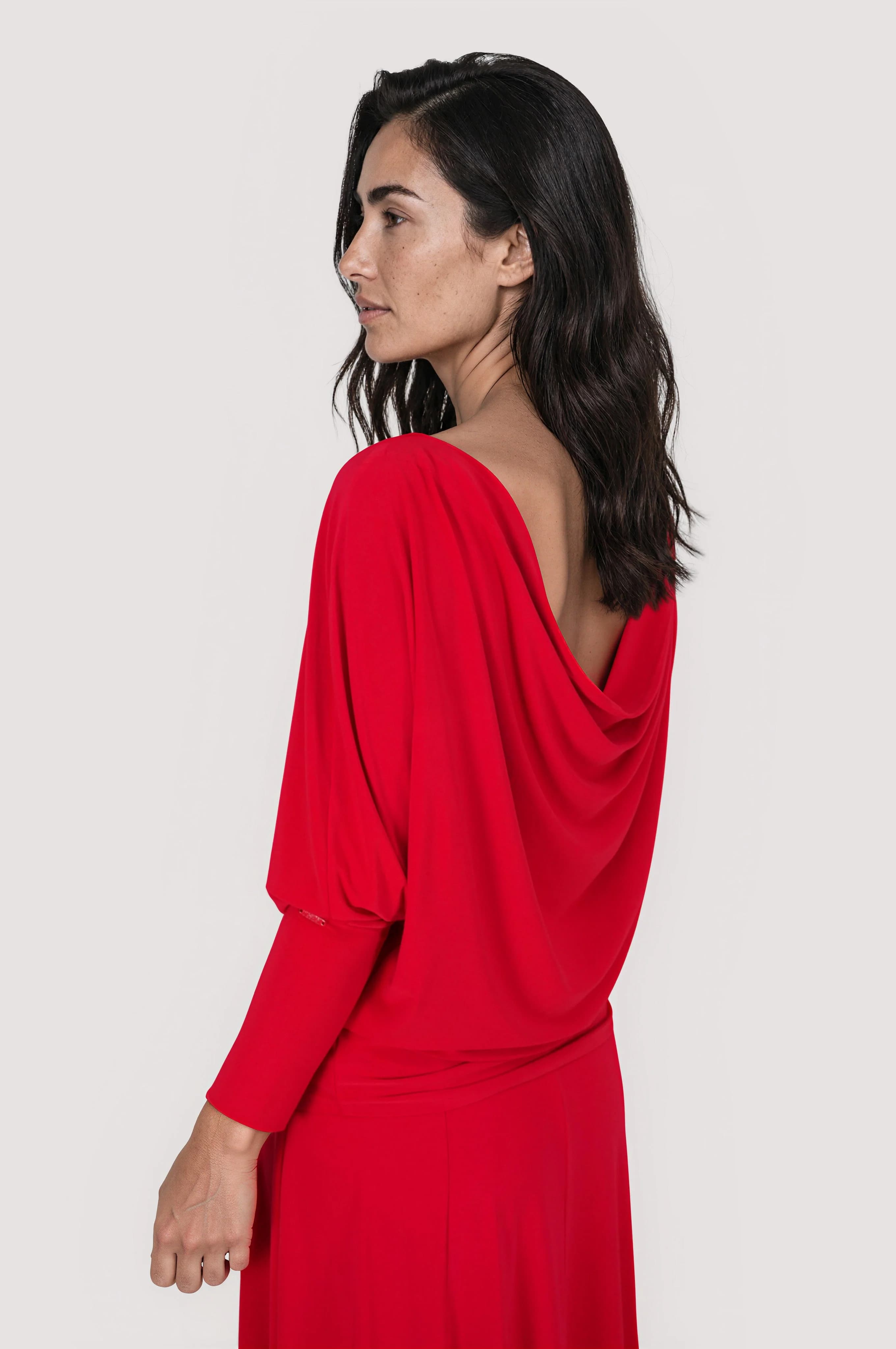 Red Back Cowl Neck Top