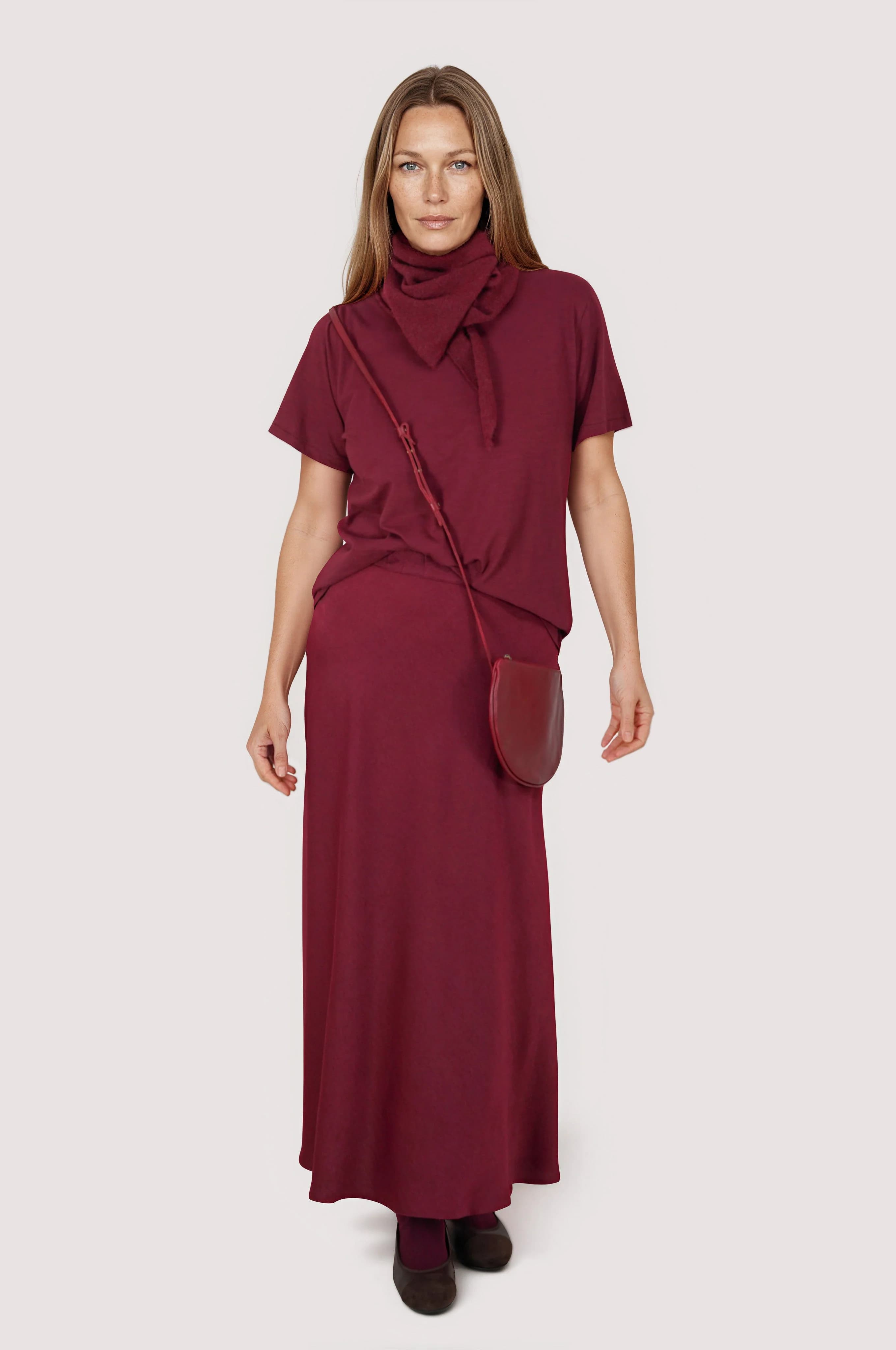 Red Satin Bias Cut Skirt