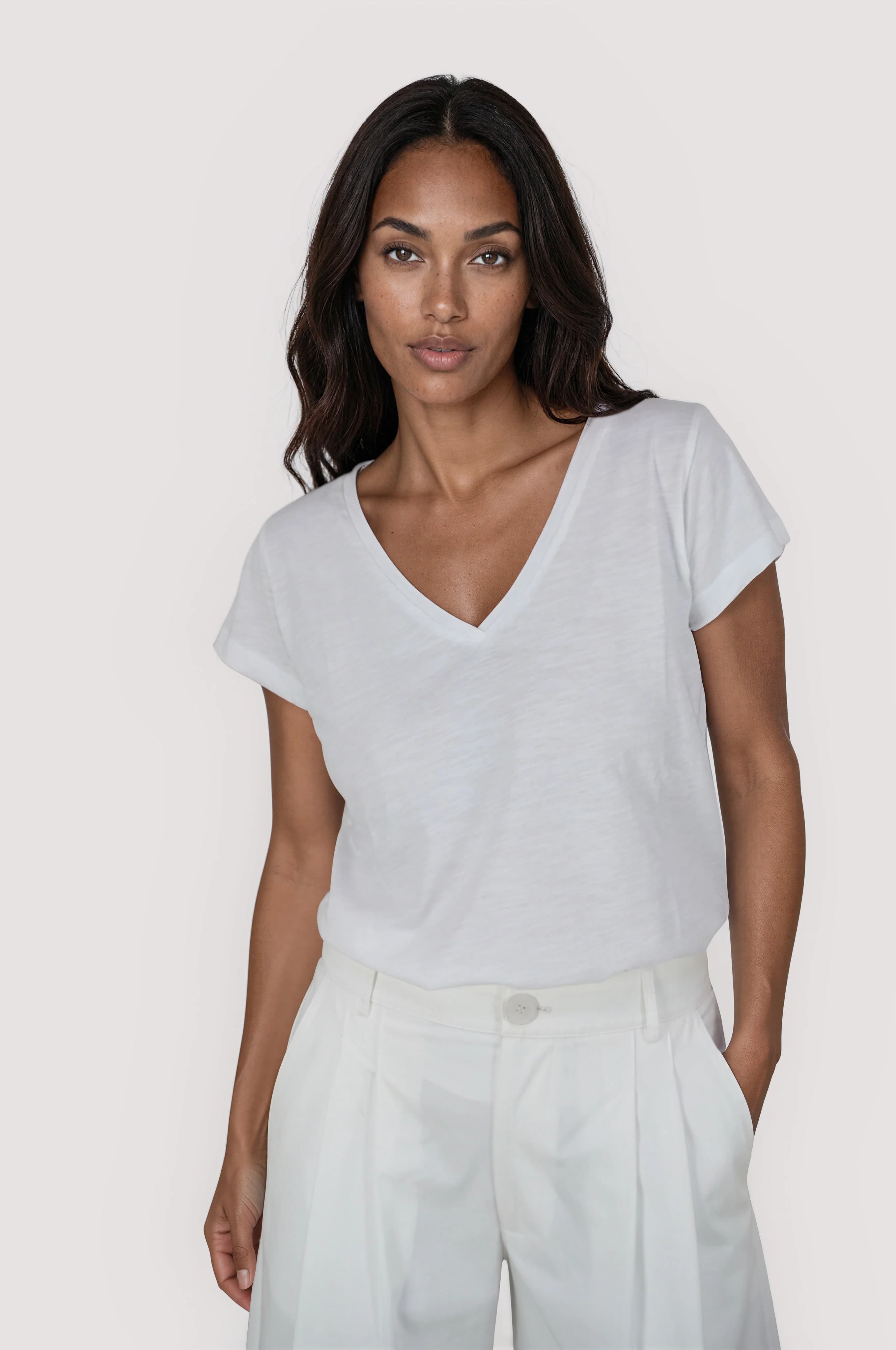 White V Neck Tee