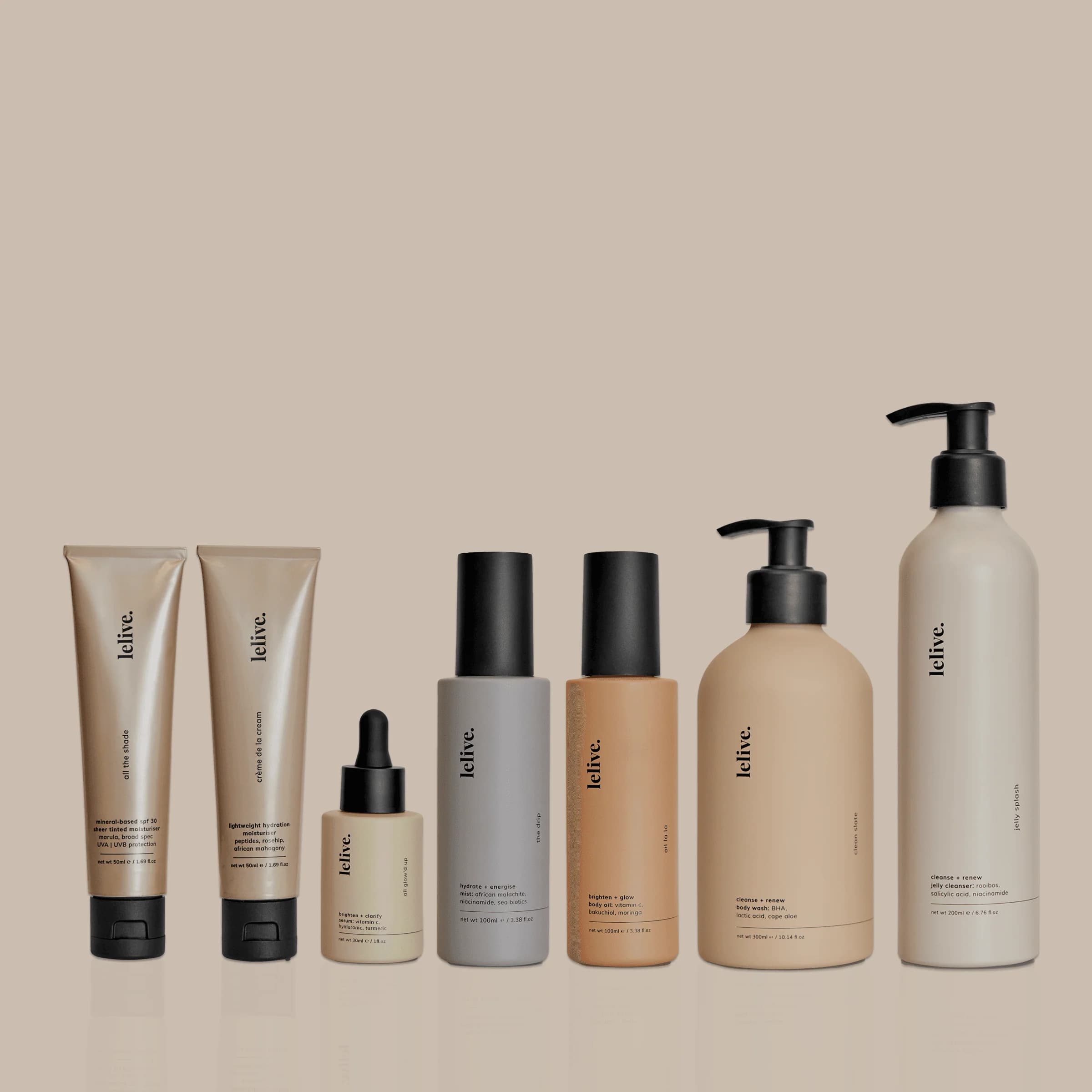 7-piece set | own the lelive face + body bestsellers
