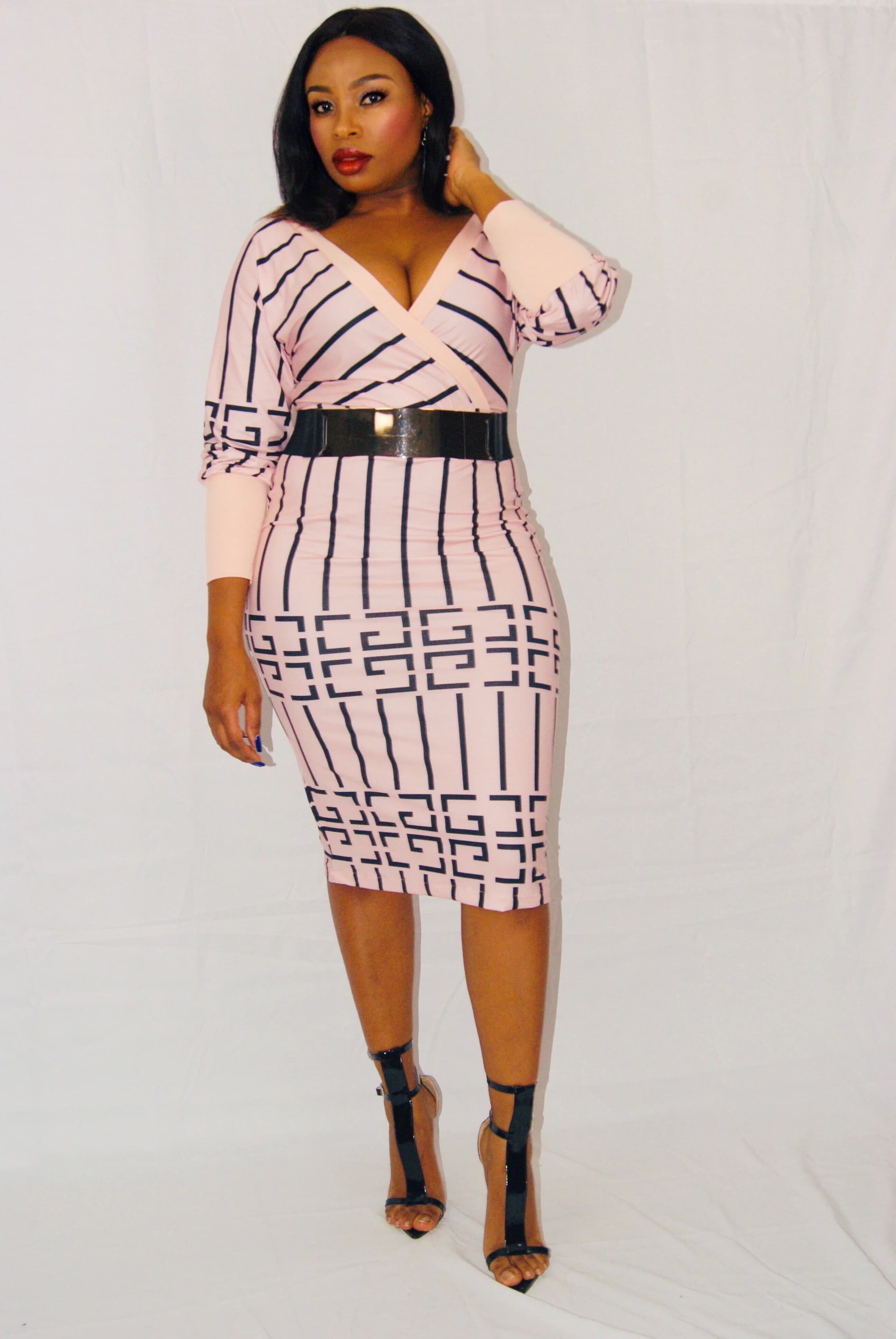 Plaid Print V-Neck Bodycon Dress
