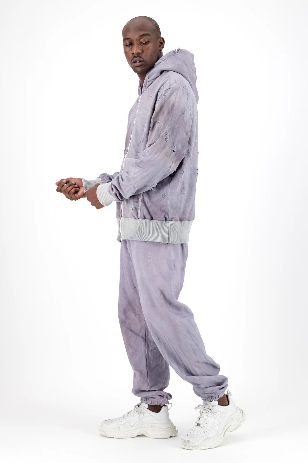 PUBLIC SYSTEM DESTROYED ZIP-UP HOODIE