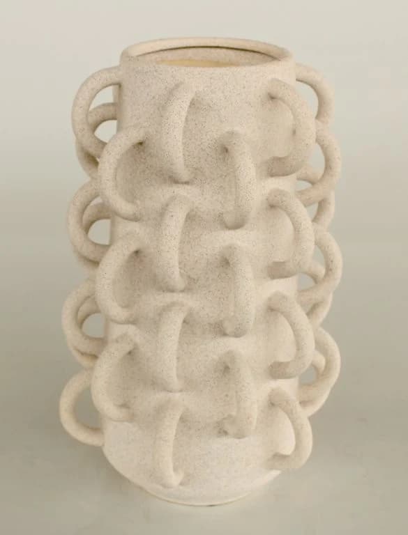 TALL WHITE CERAMIC CURLY VASE