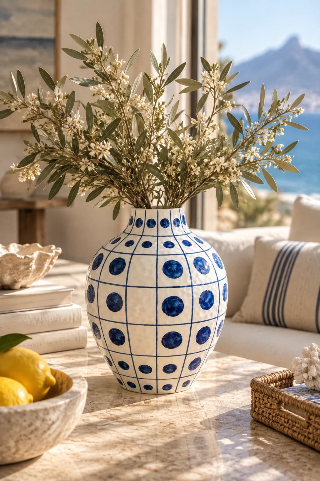 Large Blue Dot Ceramic Vase