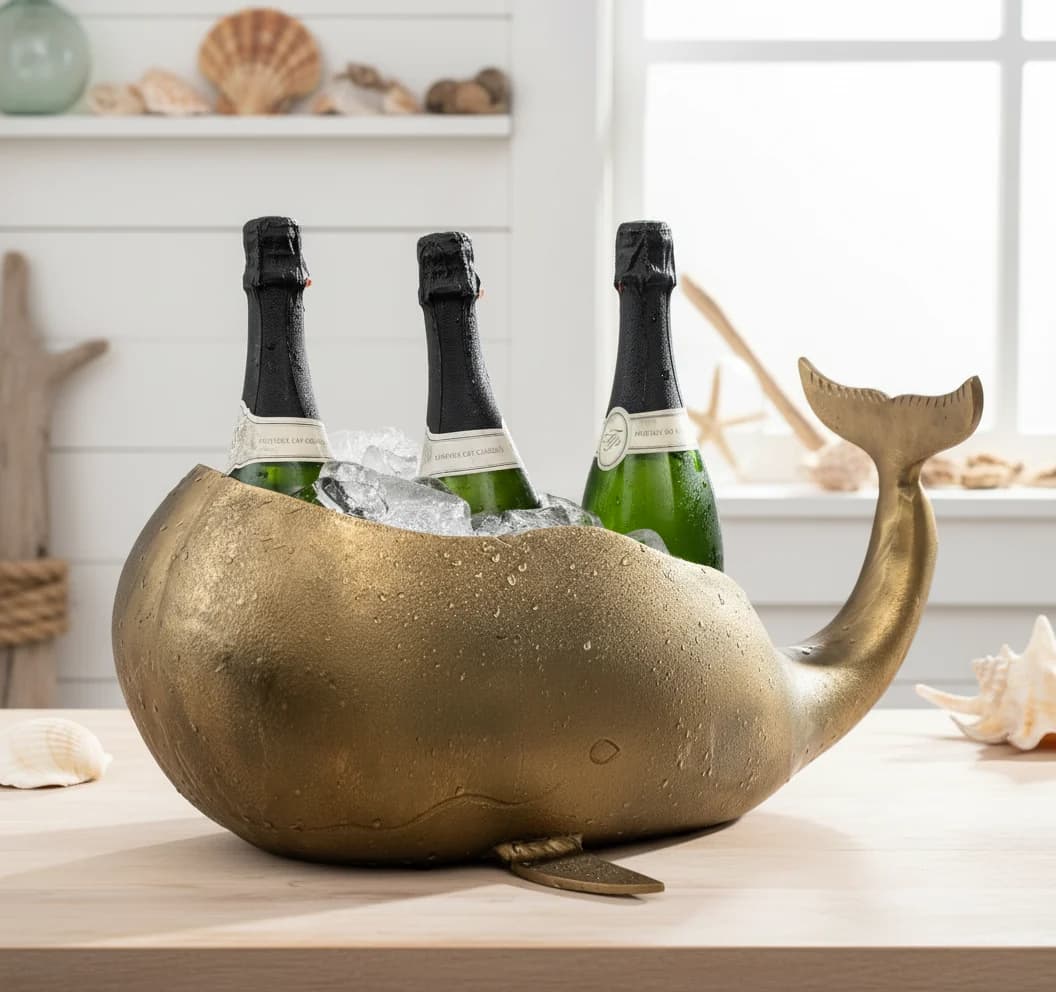 WINE COOLER WHALE ANTIQUE BRASS