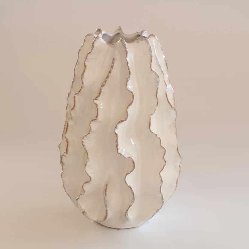 TALL OFF WHITE CERAMIC FRILL VASE