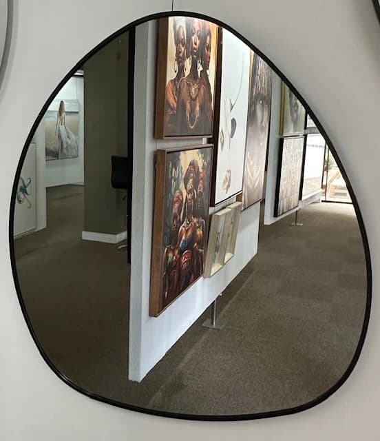 Pebble-Shaped Wall Mirror – Black Frame 860x860mm Modern Decorative Mirror