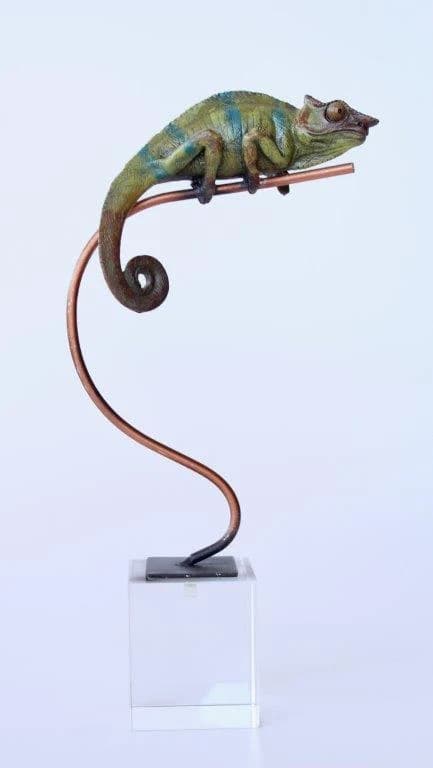 Blue & Green Chameleon on Crystal Base