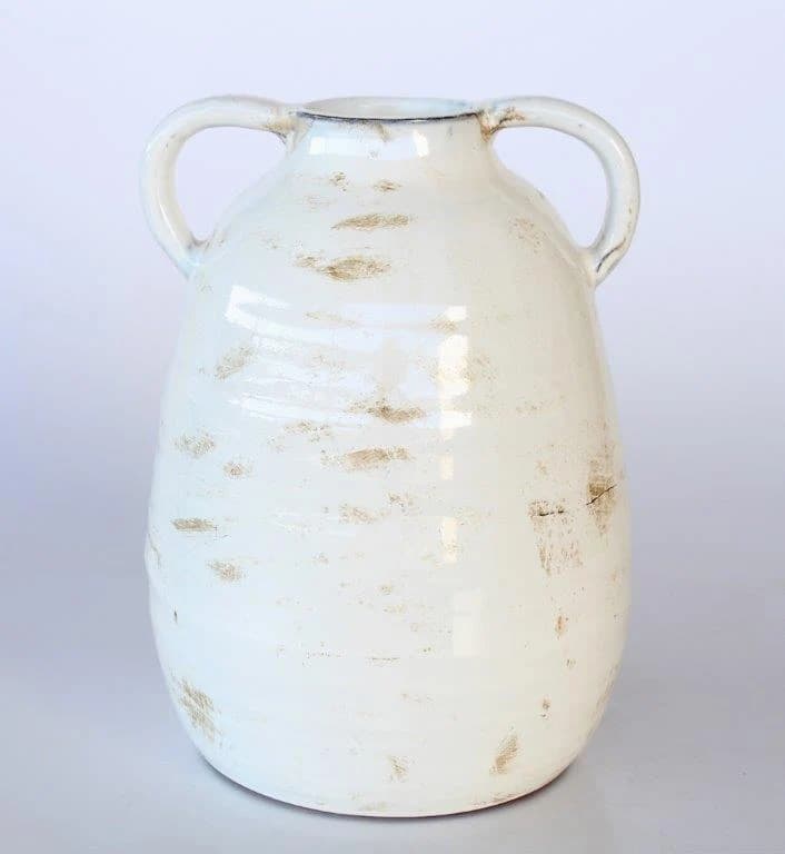 Cream Ceramic Vase with 2 Handles