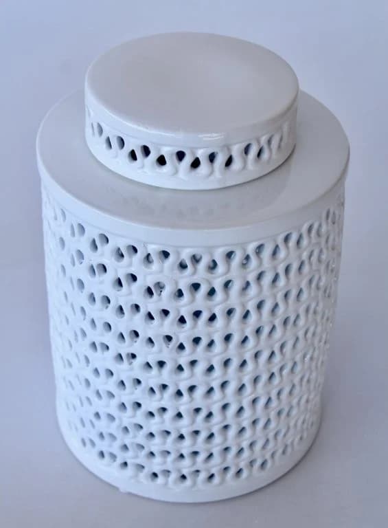 Tall White Cut Out Round Jar