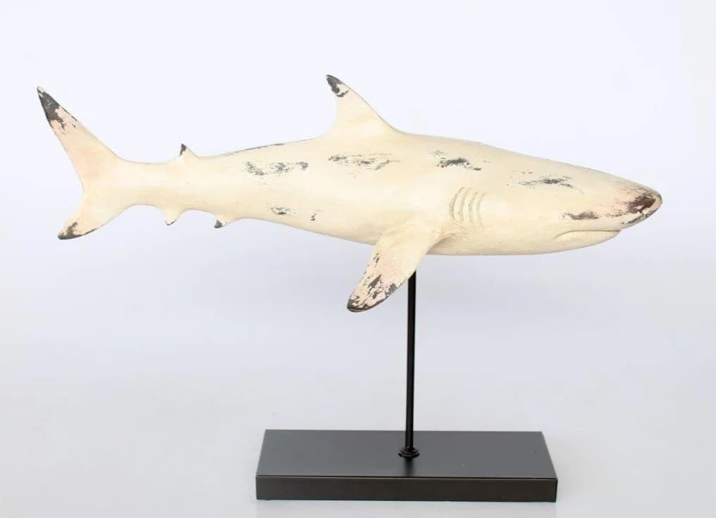 White Distressed Shark On Stand
