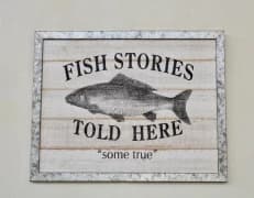 WOODEN 'FISH STORIES' SIGN
