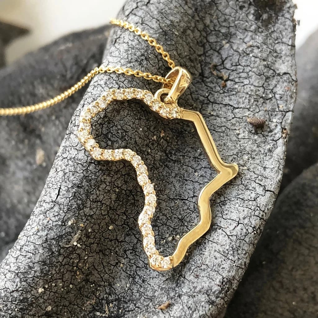 Diamond and Yellow Gold Africa Map Pendant