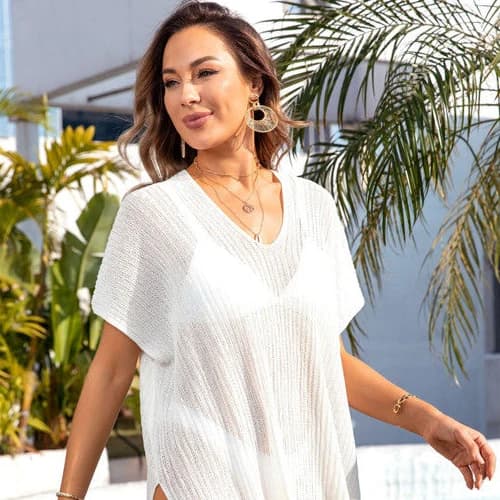 V Neck mesh cover up