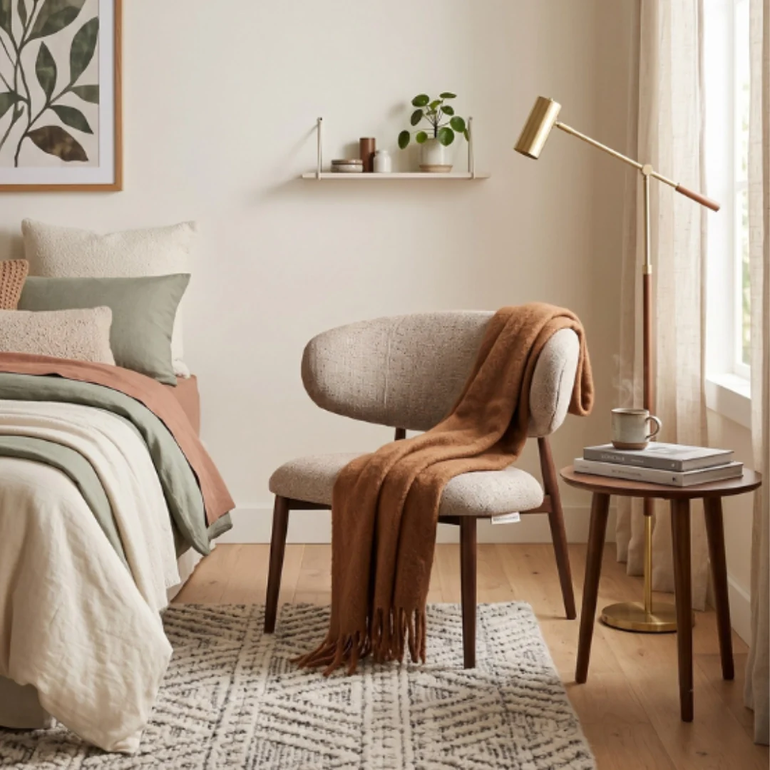 Lucien Occasional Chair - Upholstered Fabric with Wood Look Finish