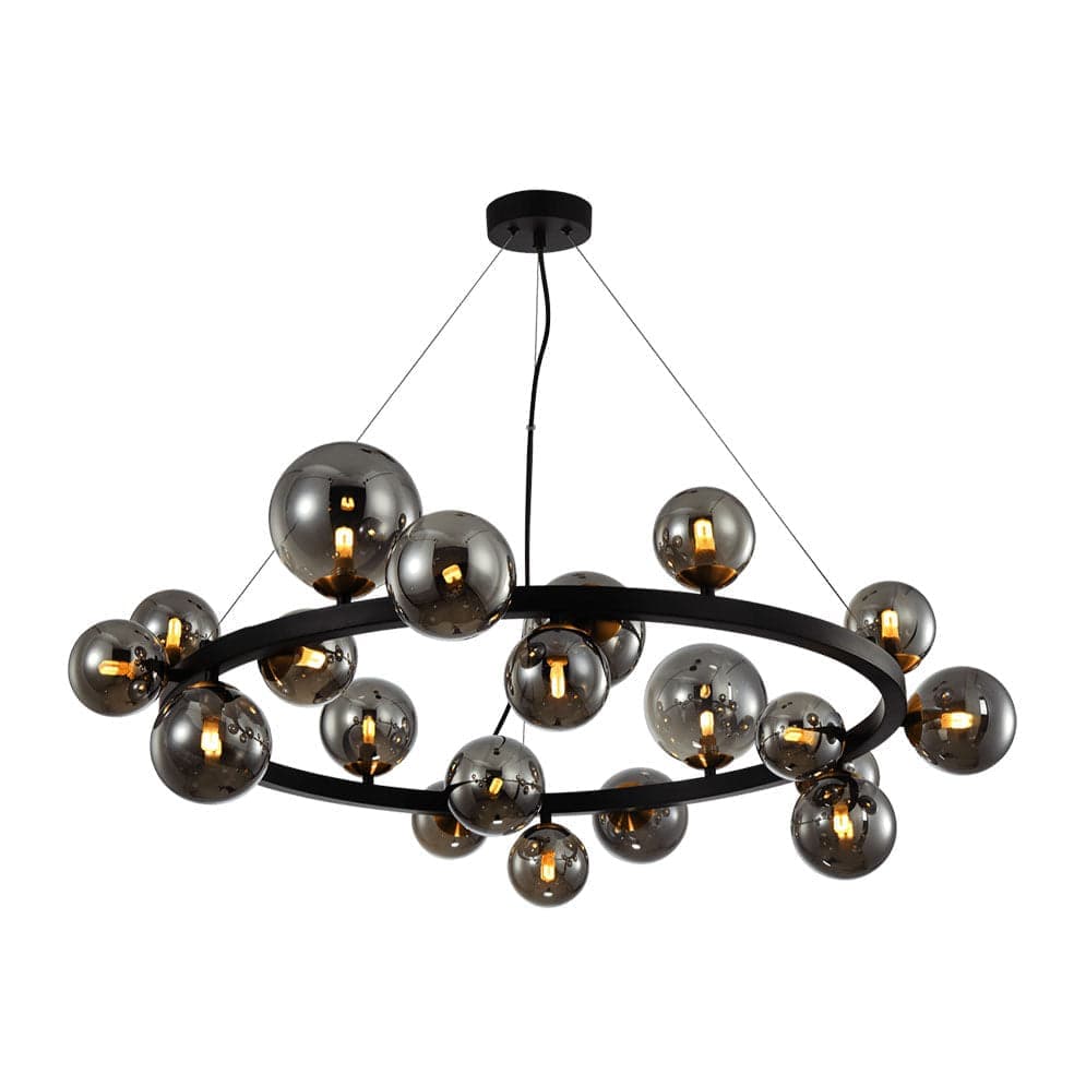 Round Constellation Pendant 20 Light Black Metal and Glass