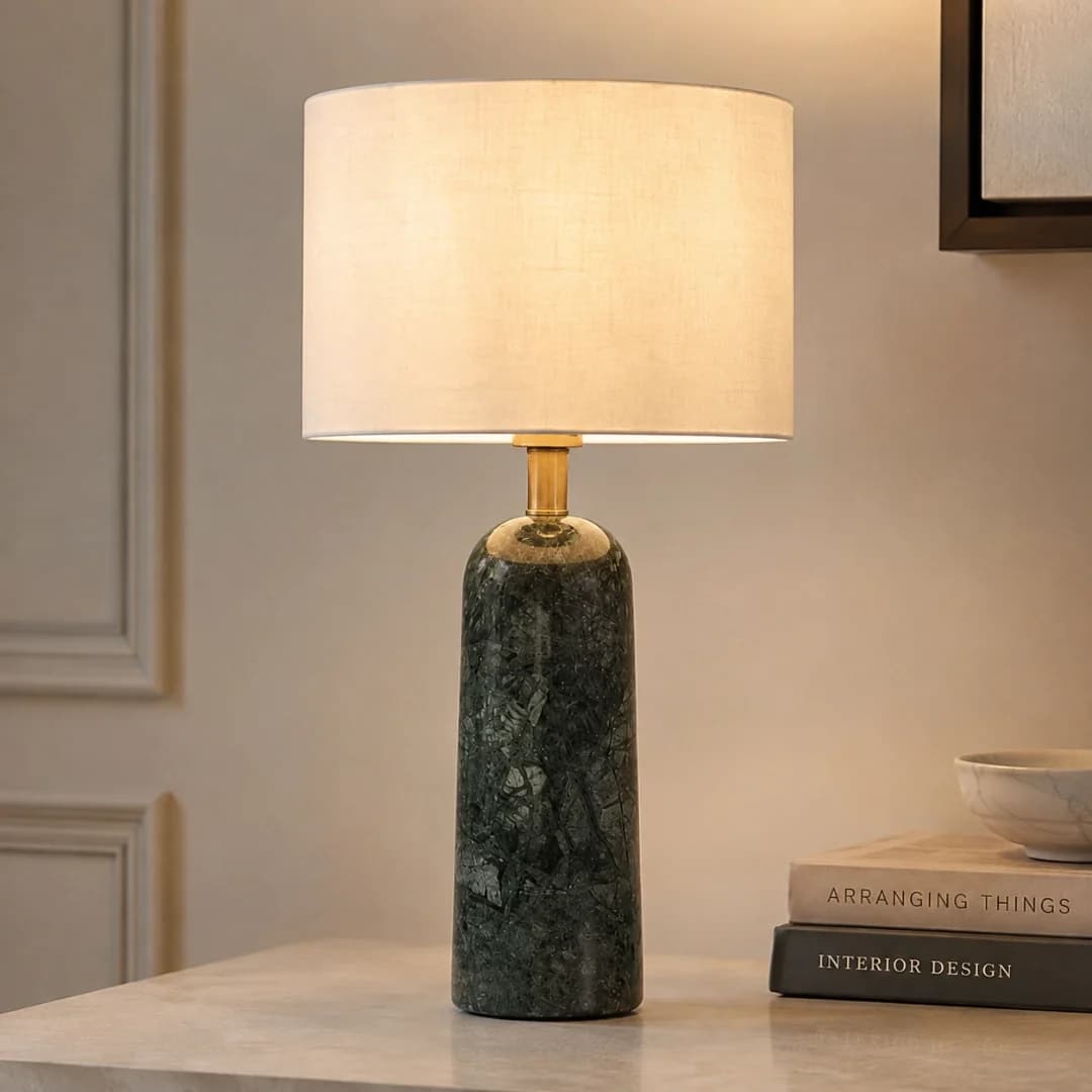 Milan Marble and Gold Table Lamp – Green | White Marble