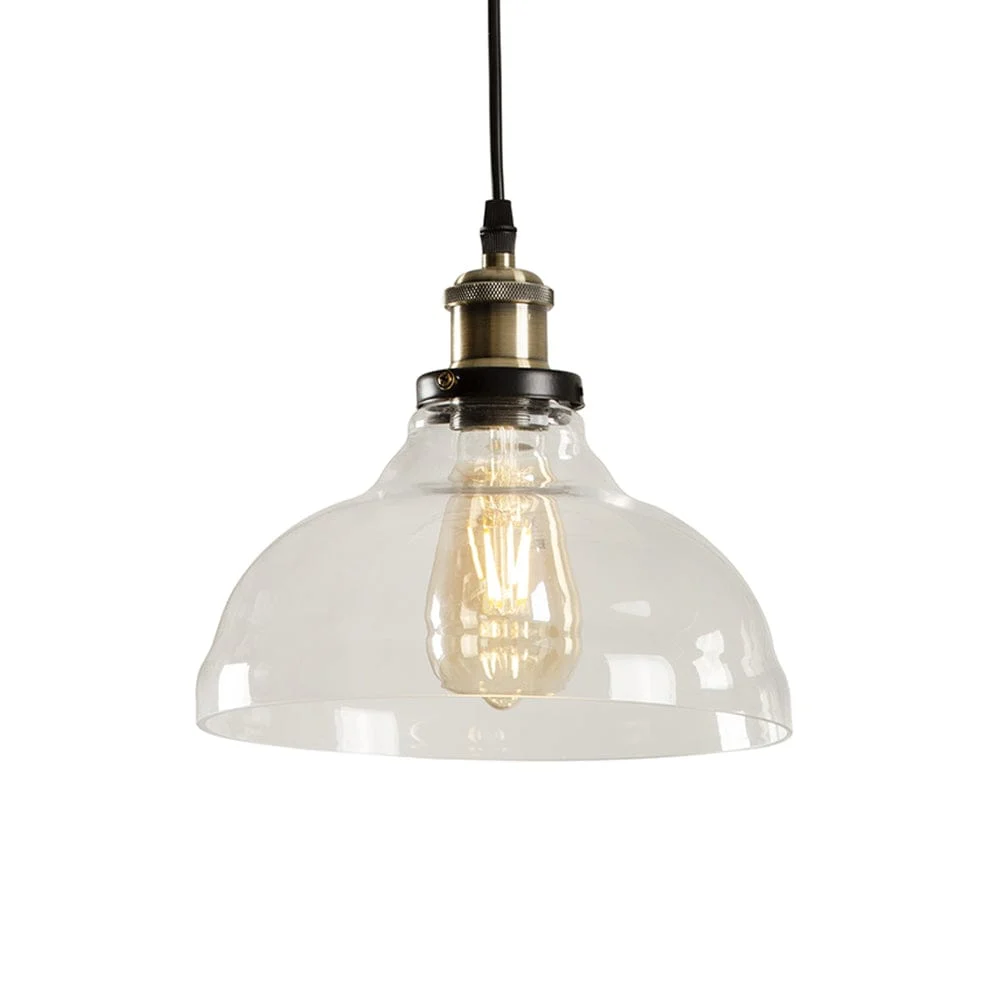 Farmhouse Glass and Metal Pendant Light Antique Brass