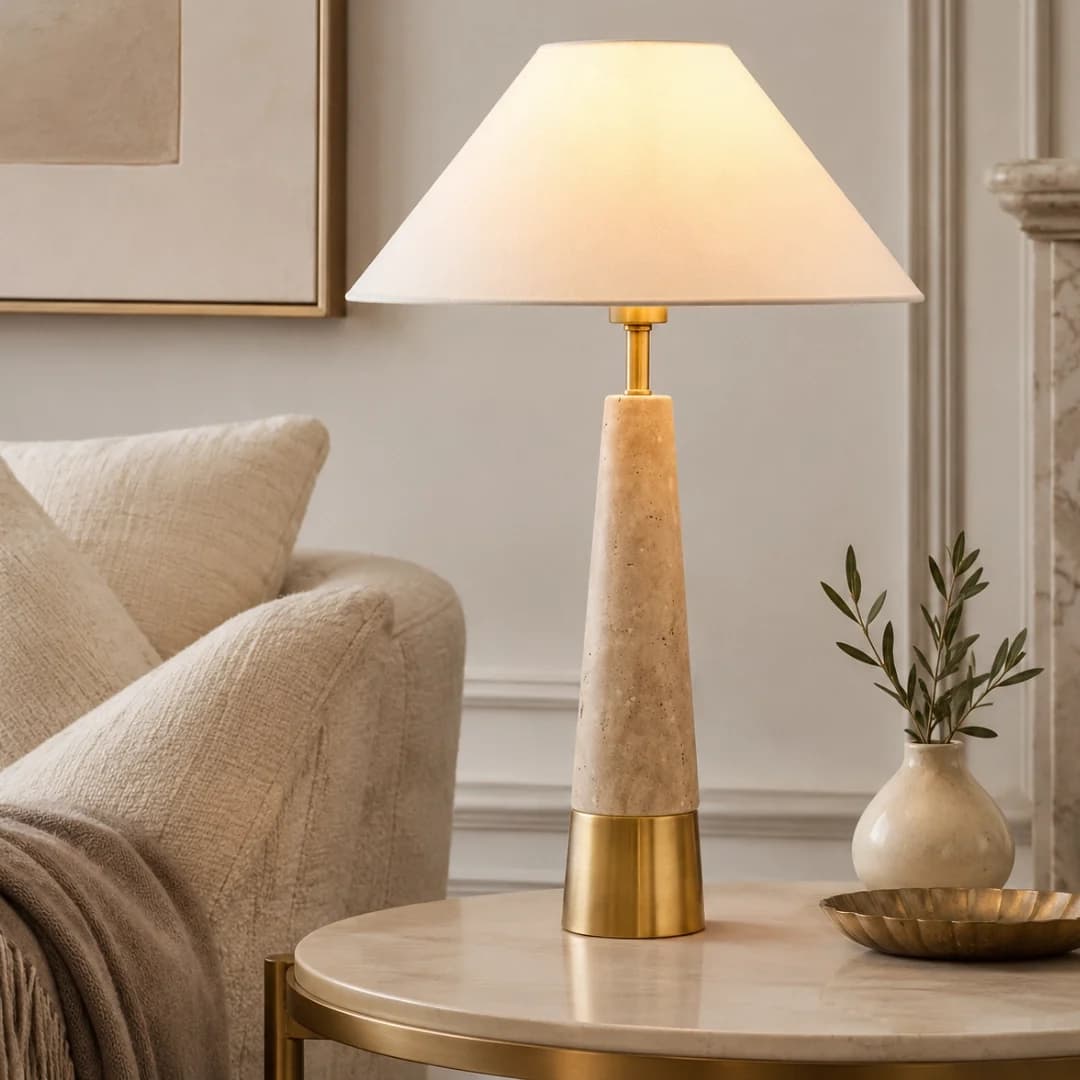 Travertine and Brass table lamp