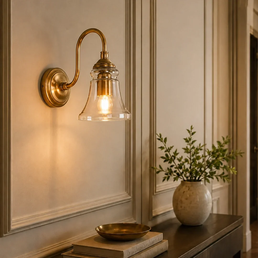 Industrial Glass Wall Light – Antique Brass | Antique Silver