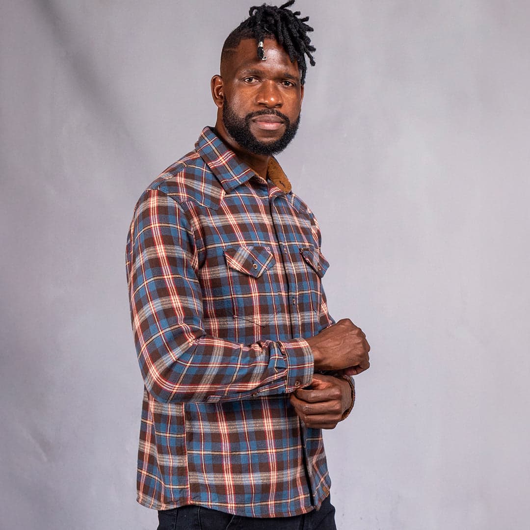 Drill Flannel Long Sleeve Shirt Blue Red Check
