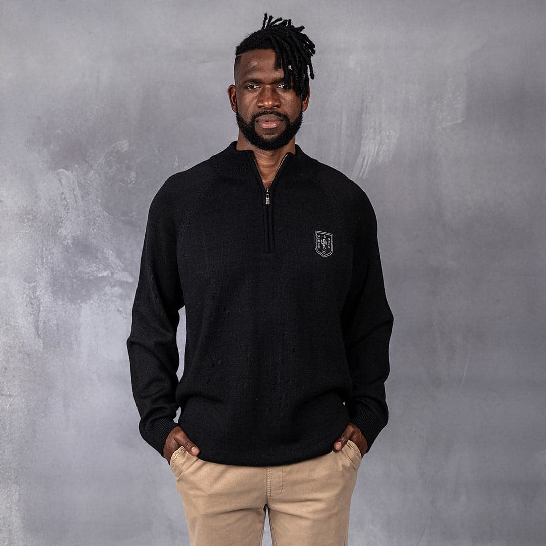 100% Merino Wool 1/4 Zip Knitwear Black