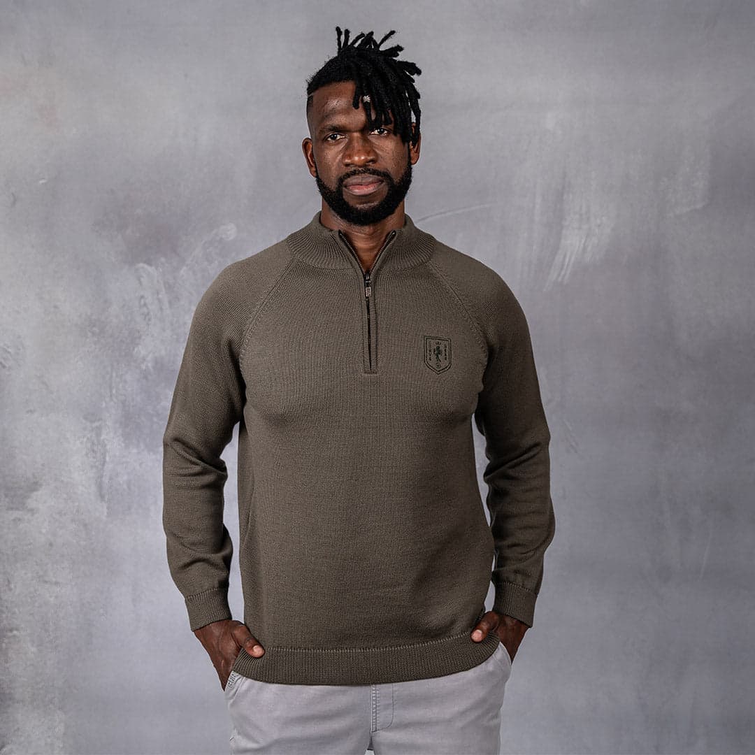 100% Merino Wool 1/4 Zip Knitwear Olive