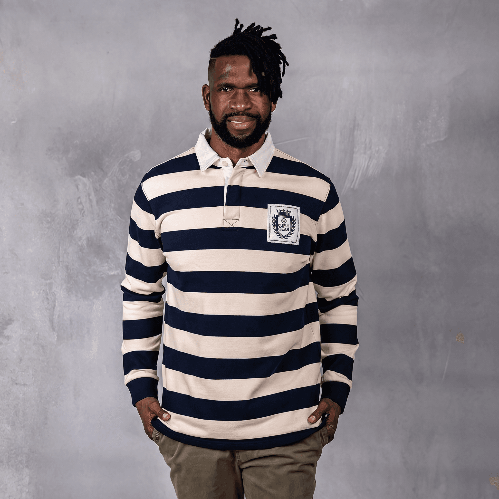 Hero Rugby Polo Navy & Cream Stripe