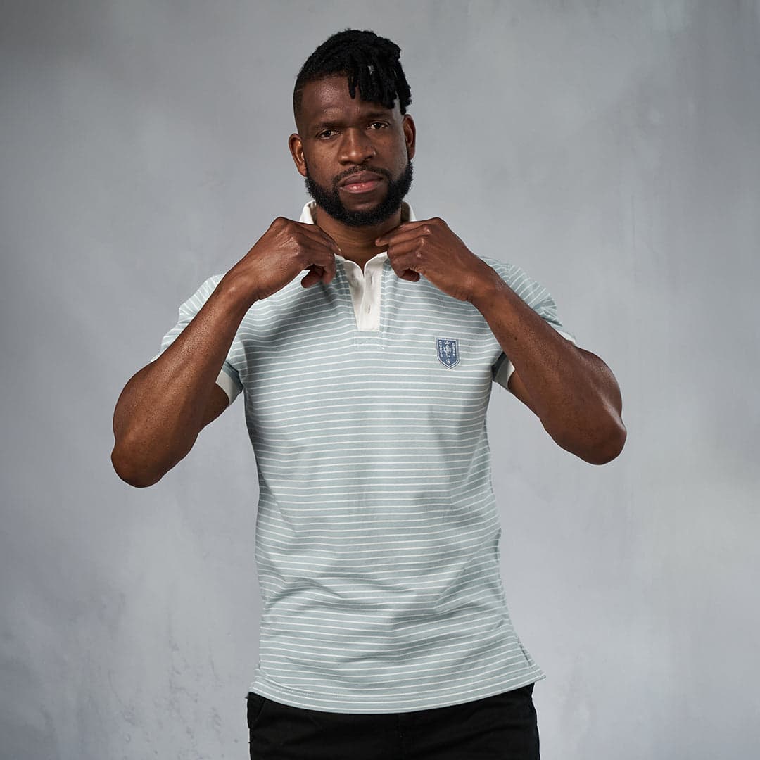 Elite Rugby Polo Aqua & Cream Stripe