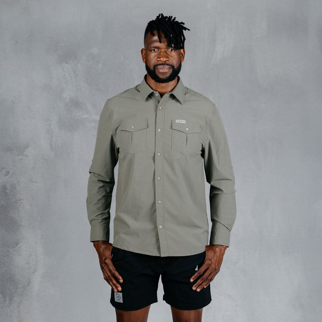 W.O.R.K Ripstop 4 Way Stretch L/Sleeve Shirt Light Grey Green