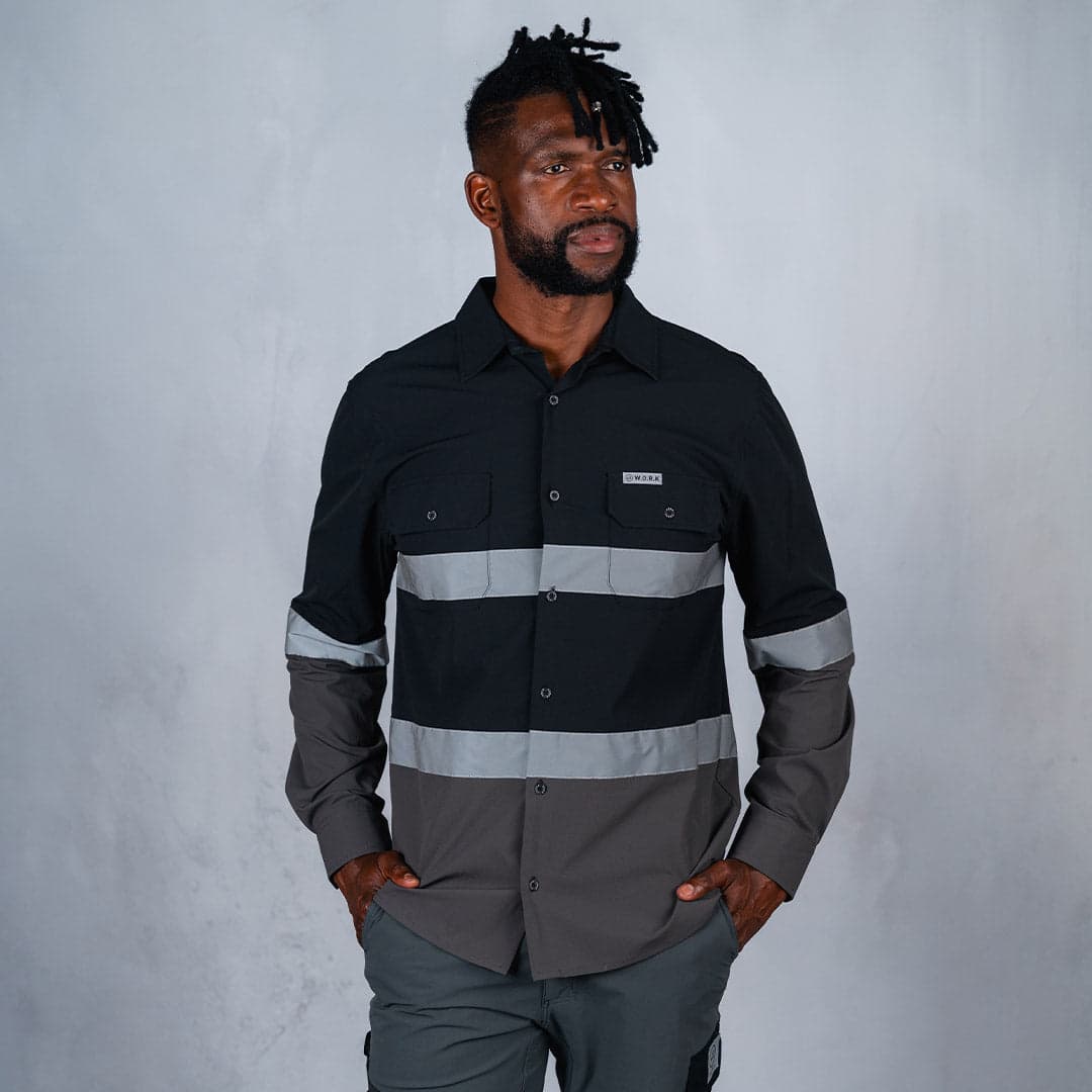 W.O.R.K Ripstop Reflective L/S Shirt Black & Charcoal