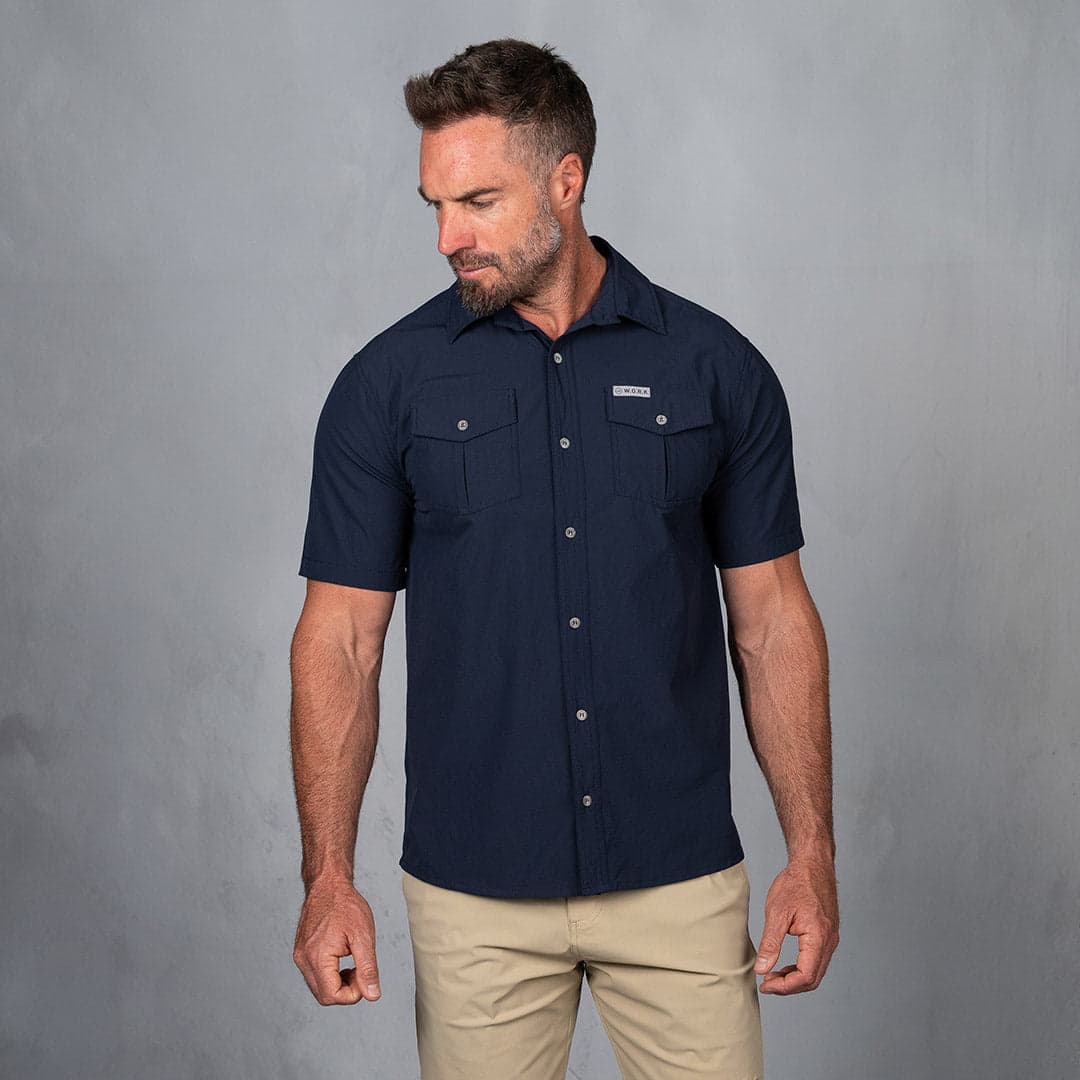 W.O.R.K Ripstop 4 Way Stretch S/Sleeve Shirt Navy