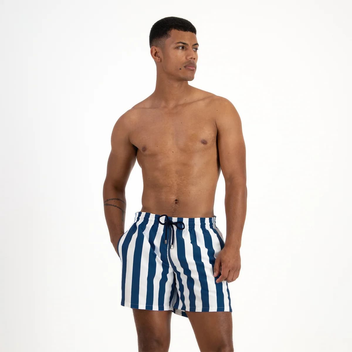 Mid-length Swim Shorts | Navy Stripe