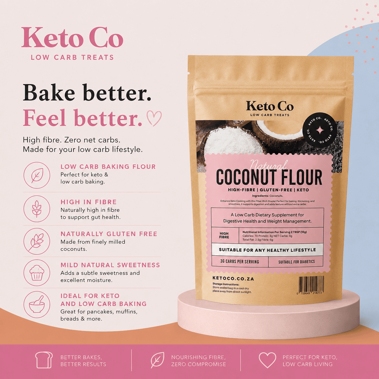 Coconut Flour | Keto Low Carb Baking Flour | Keto Co | 400g