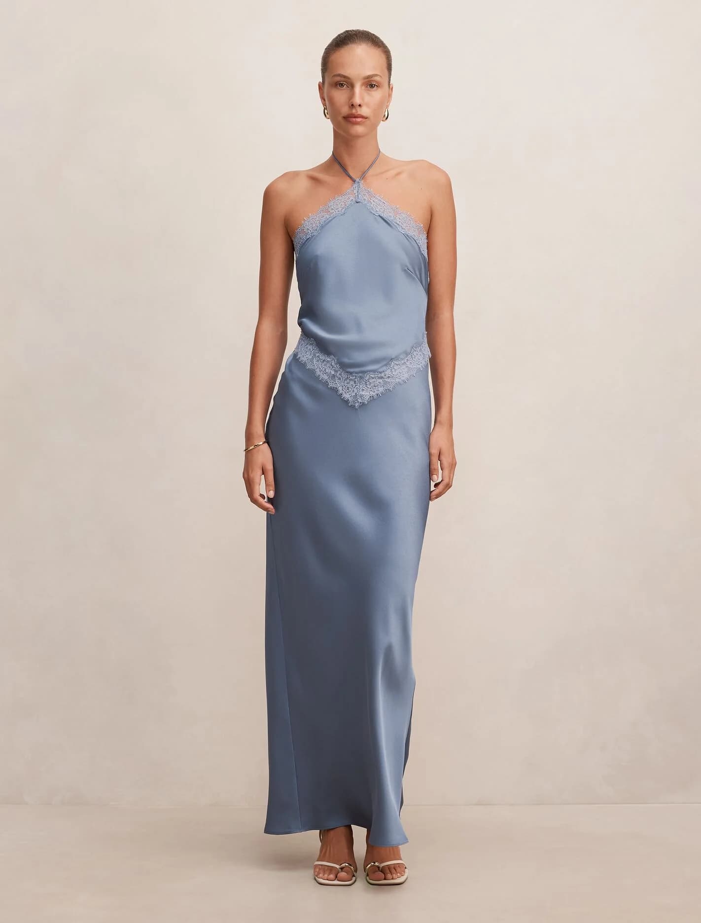 Kelli Lace Strappy Satin Maxi Dress