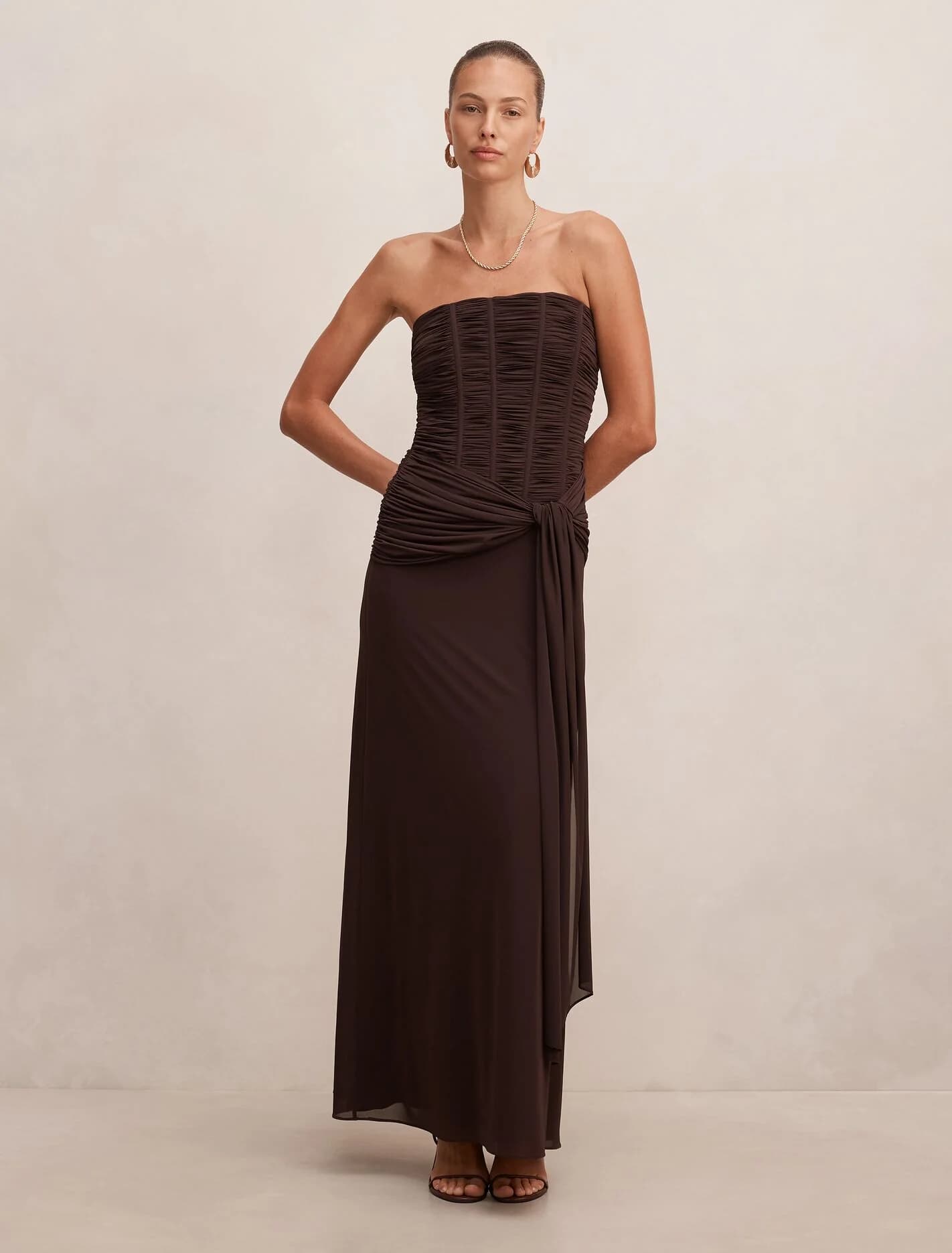 Lorelei Strapless Ruched Maxi Dress